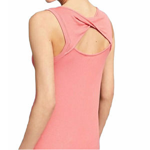New Michael Stars One Size Twist Back Tank Top 2x1 Ribbed Coral Pink Crew Neck